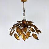 Vintage florentine gold pendant lamp with opaline glass bulb, 1960s
