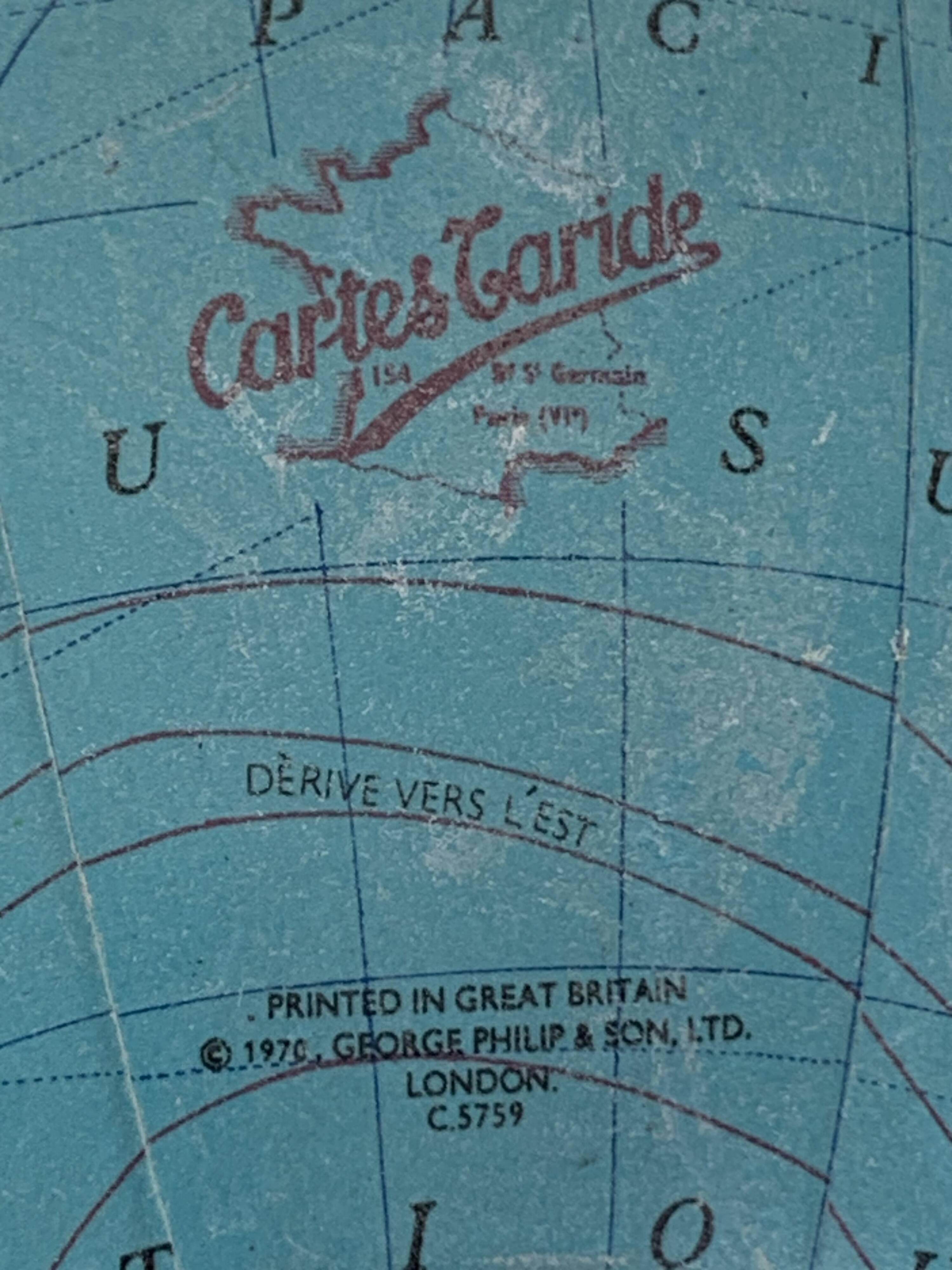 Vintage 1970s Taride tripod globe with gilded glass world map - 23 cm