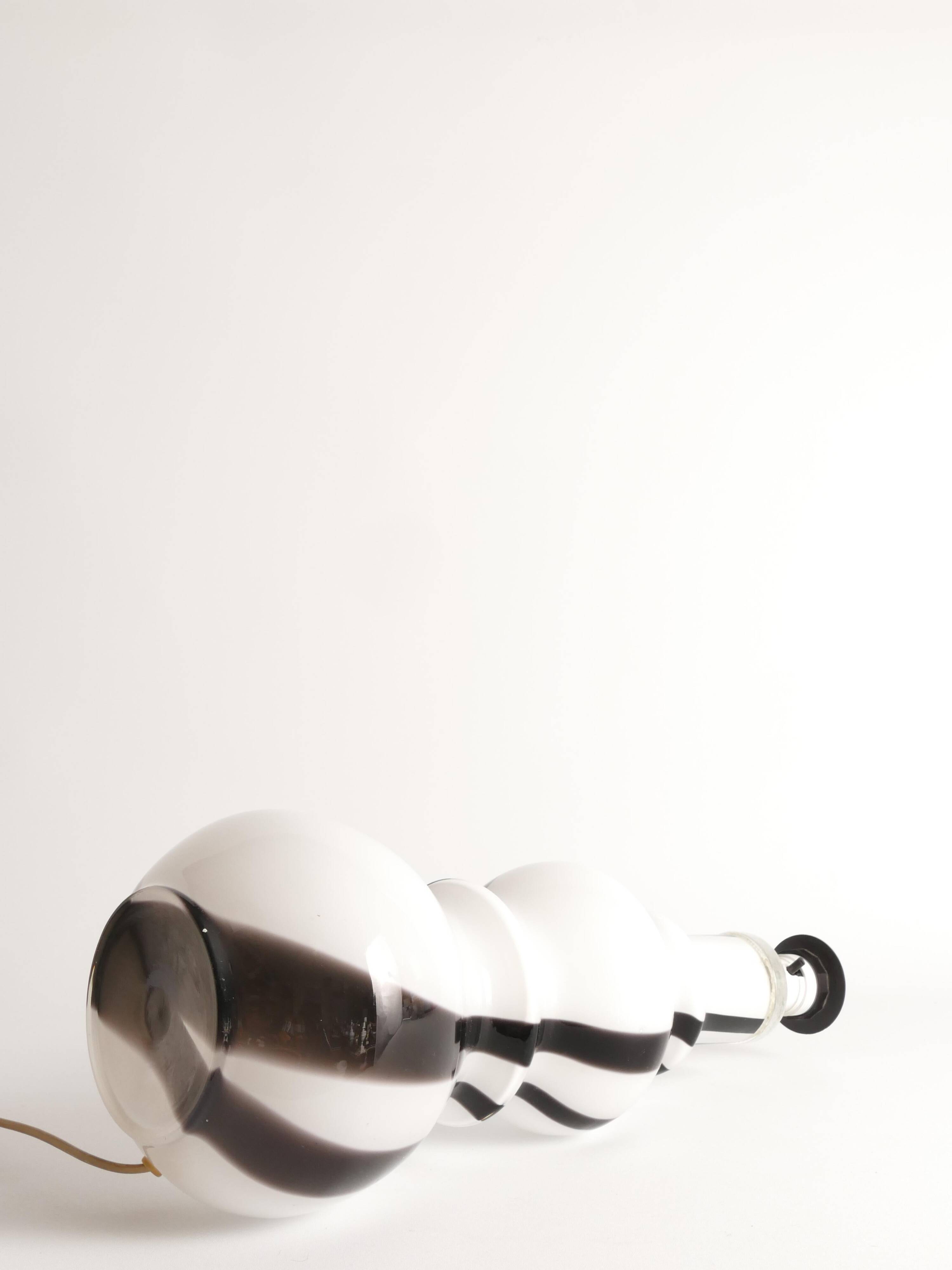 Sculptural Art Glass Murano Style Table Lamp, Black & White, 1960s