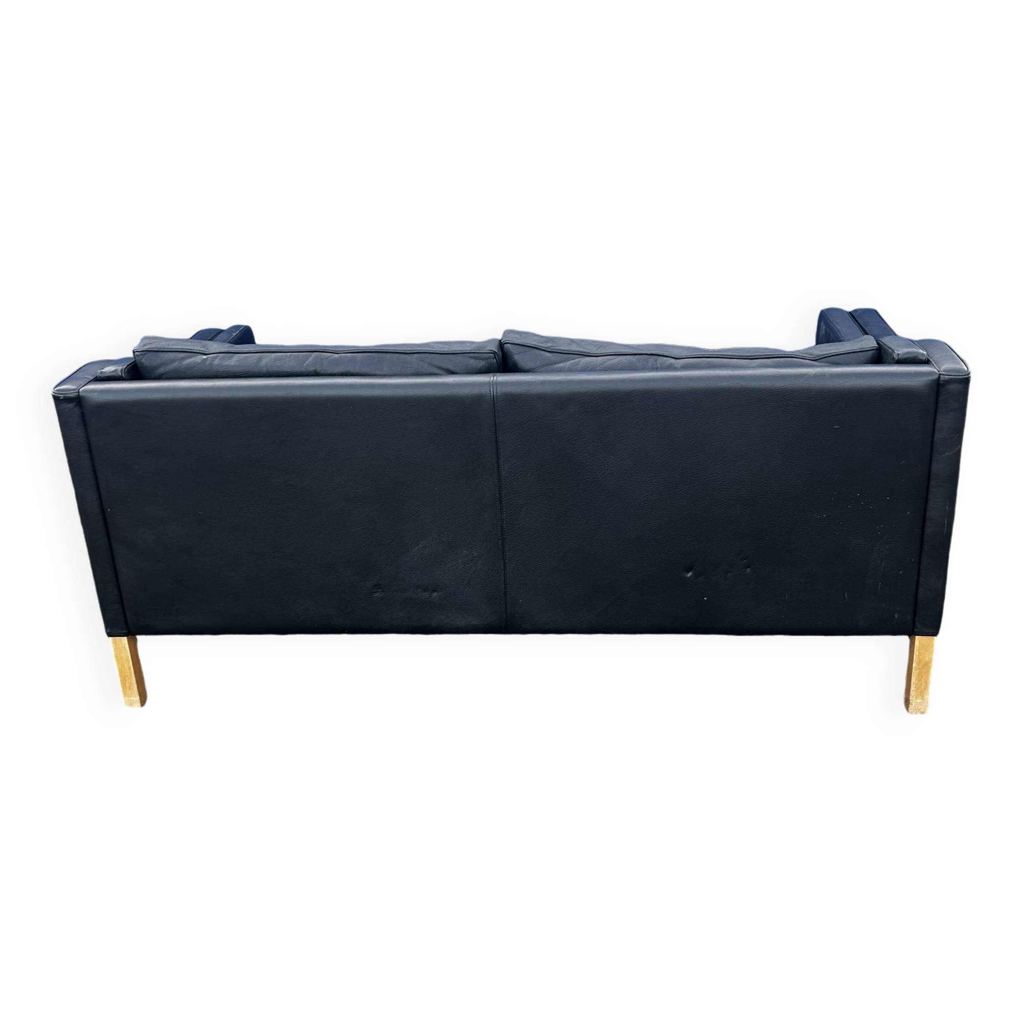 Danish vintage two and half seater black leather Stouby sofa 1960s