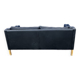 Danish vintage two and half seater black leather Stouby sofa 1960s