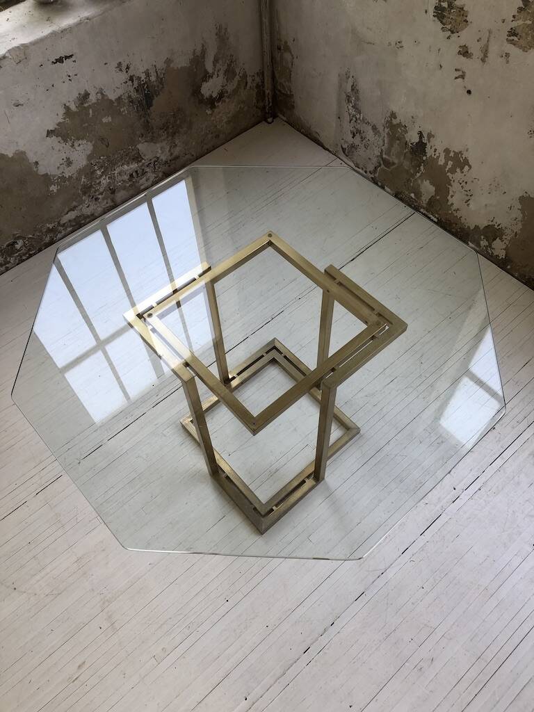 Octagonal table Italy 70 glass and brass
