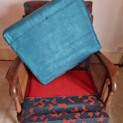 Bridge armchair in wood and cane from the 1950s.