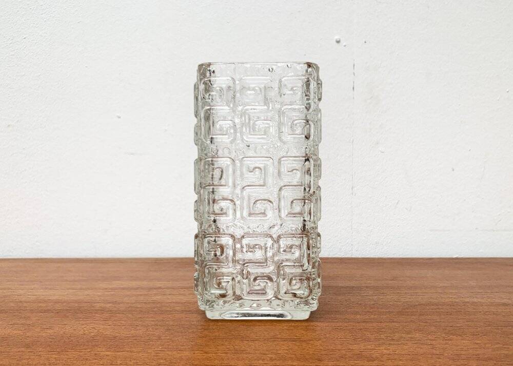 Large Finnish glass block vase from the mid-century by Tamara Aladin for Riihimäki, 1960s.