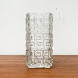 Large Finnish glass block vase from the mid-century by Tamara Aladin for Riihimäki, 1960s.