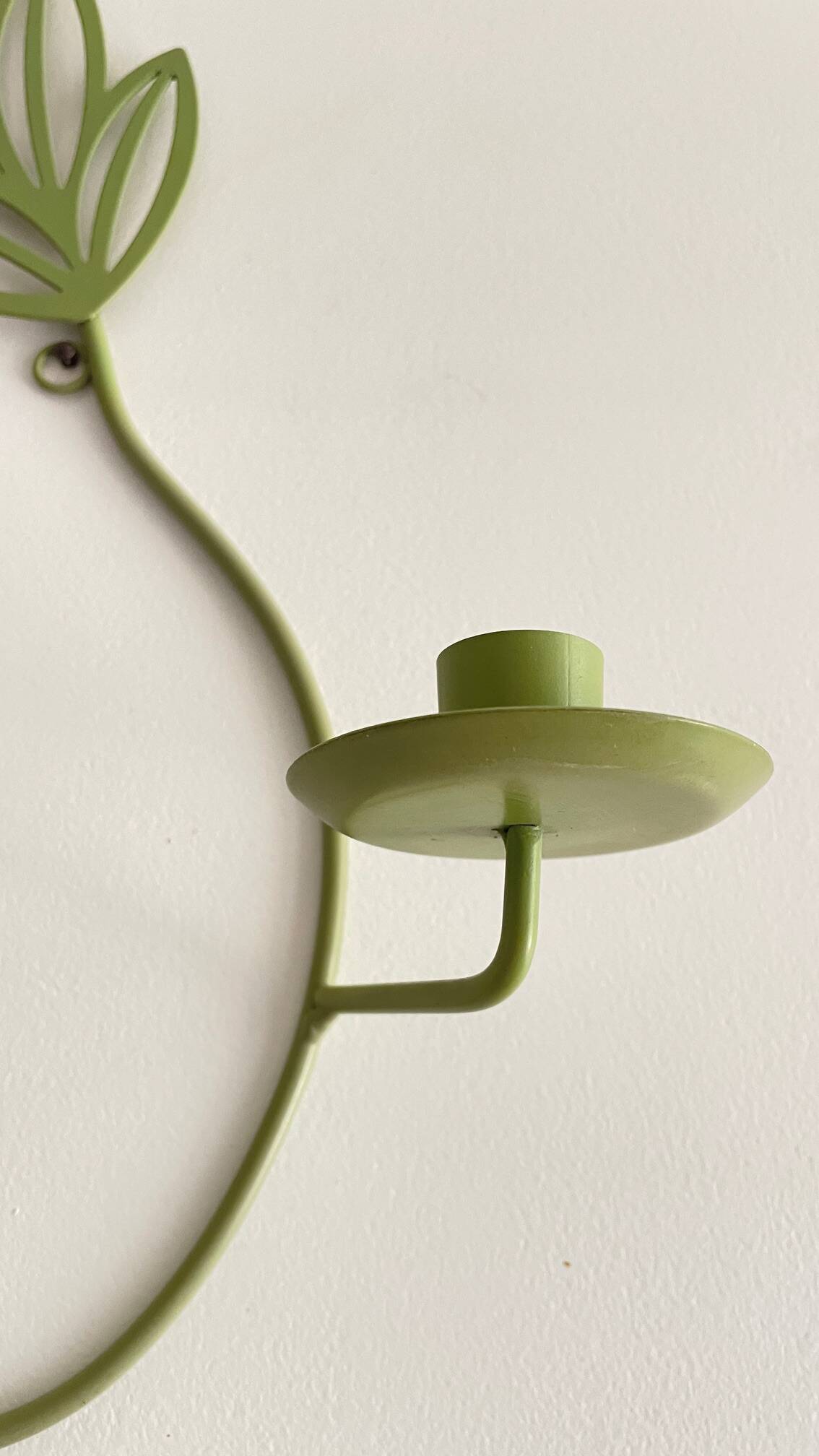 Wall Candle Holder, Green Metal Leaves