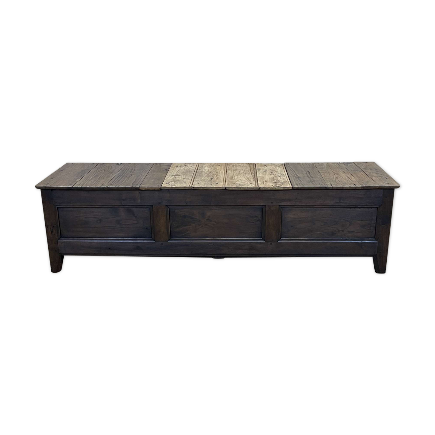 Banc coffre breton XIXème en orme et châtaignier