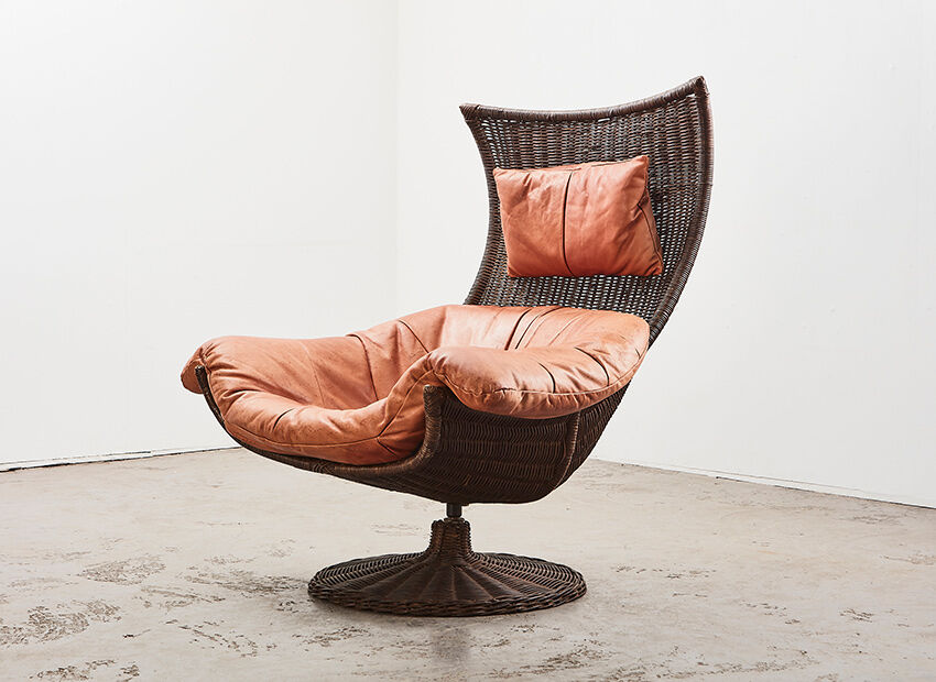 Gerard van den Berg Lounge Chair in Rattan and Leather for Montis 1970s
