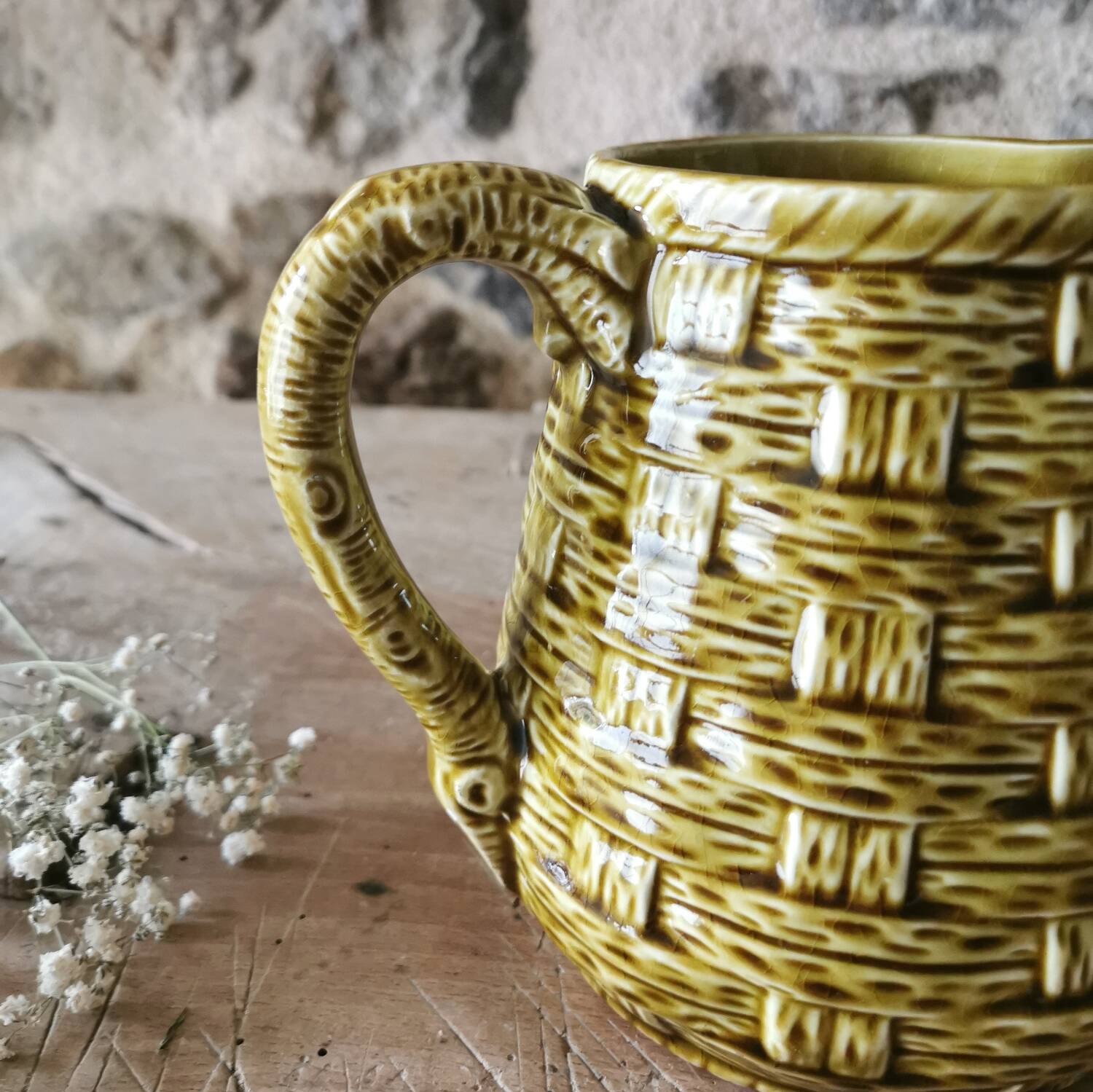 Barbotine pitcher, Digoin Sarreguemines.