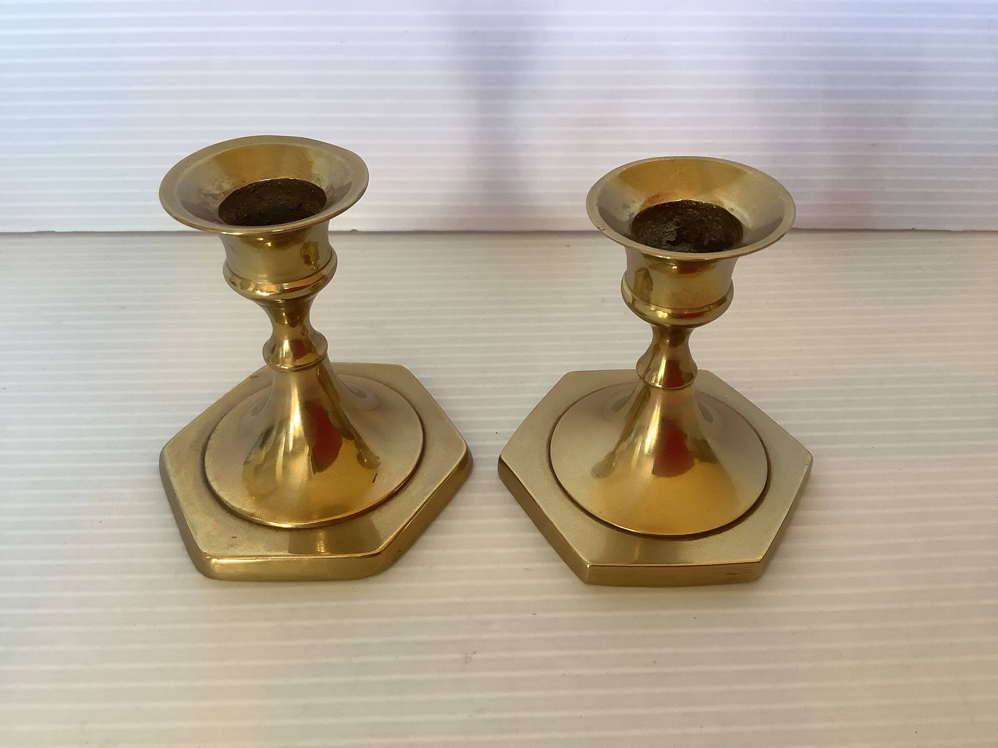 Pair of mini brass candlesticks