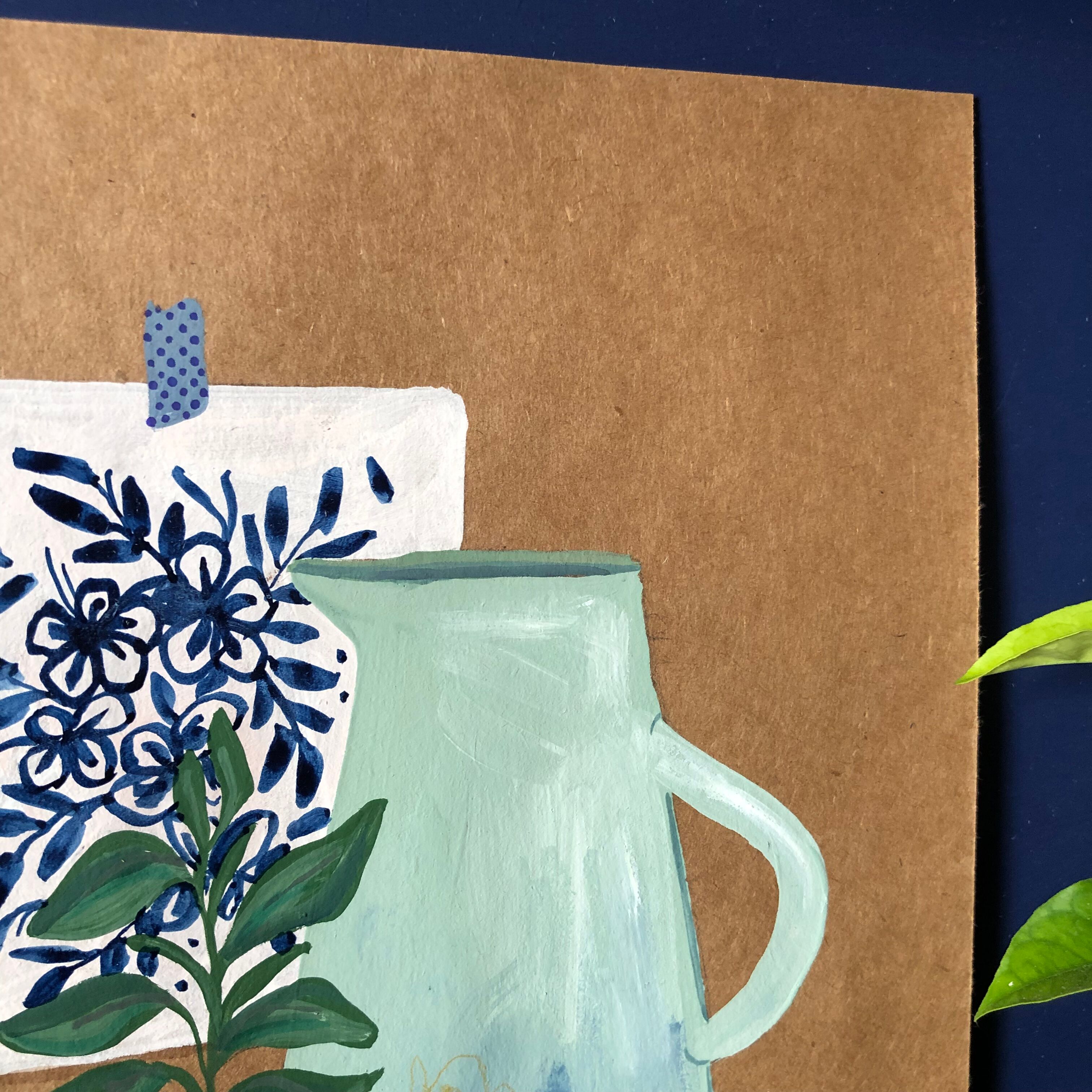 Original illustration A4 Blue and lemon carafe by Coeur de voyou