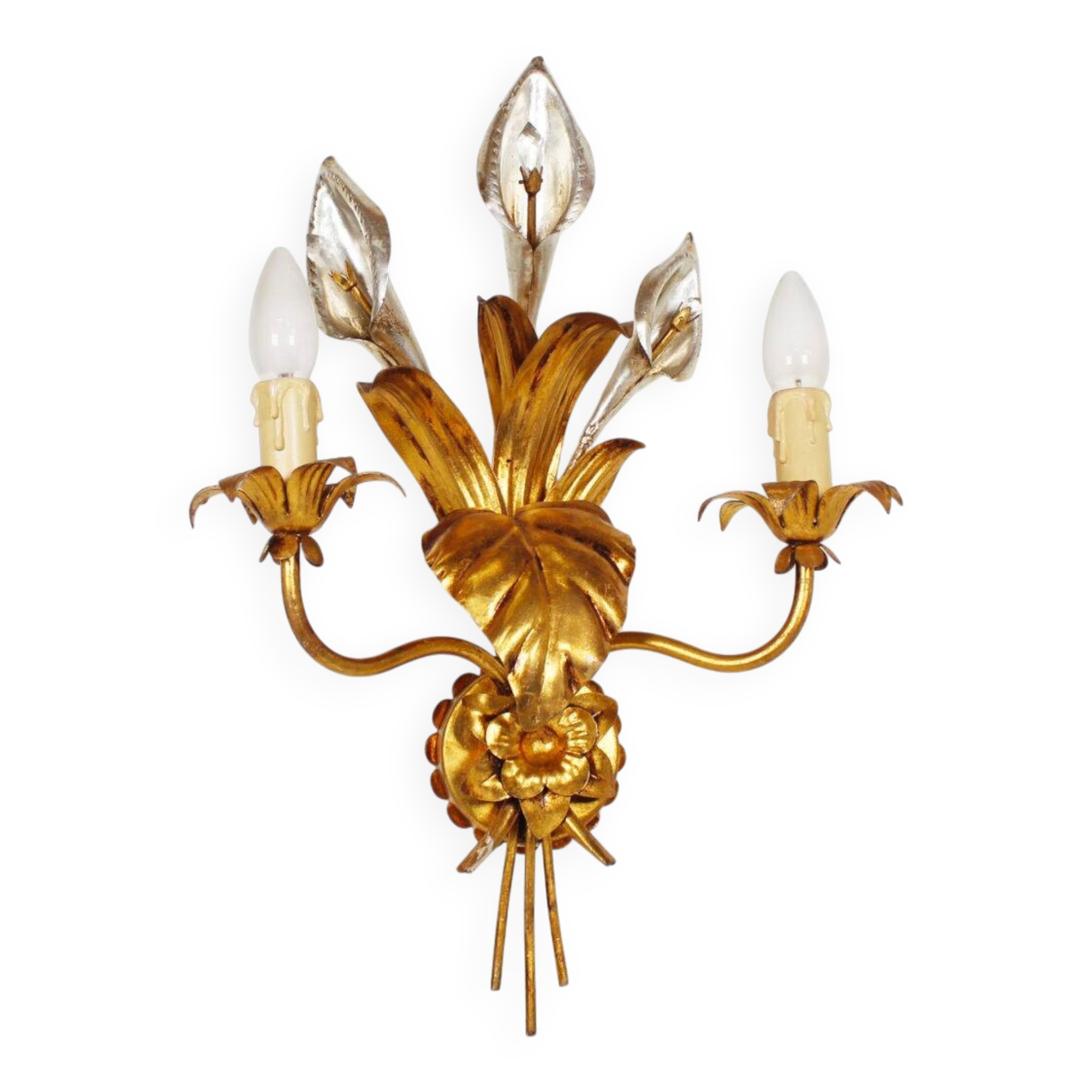 Single large 1960s Italian gilt 'Callas' leaf sconce by Hans Kögl
