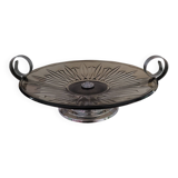 Art Deco stemmed bowl - Smoked glass and silver-plated metal - 1940s