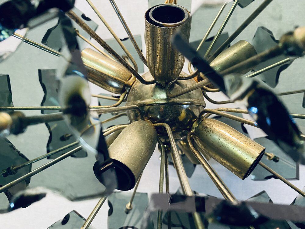 Italian sputnik murano glass smoked glass and metal, 1960s