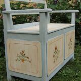 Hungarian storage bench painted grey in pine — Art Deco 1930, integrated chest