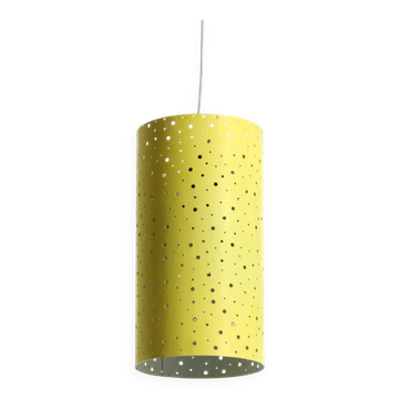 Suspension des années 1950 en métal perforé, jaune moutarde, par Ernest Igl.