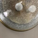 Ice glass bubble brass ceiling light by Hillebrand Leuchten, Germany, 1970s