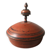 Large antique lacquered wooden Chapati box, ethnic offering box 35cm