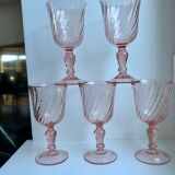 Set of 5 pink wine glasses 50s
