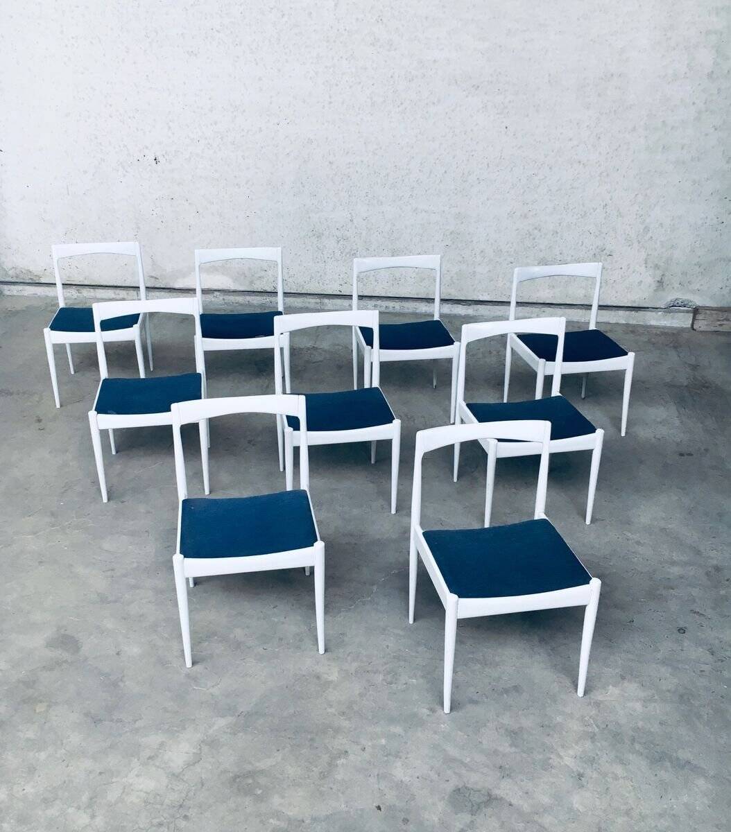 Belgian White Dining Chair, 1970s, Set of 9