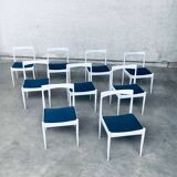 Belgian White Dining Chair, 1970s, Set of 9