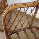 Vintage - lot de 2 fauteuils en bambou et rotin tressé avec coussins- couleur naturel - Années 80