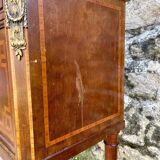 Louis XVI style bedside table in bronze, marble and ceramic