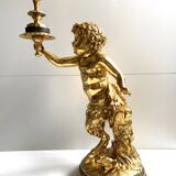 Sculpture, torchère "Jeune satyre" en bronze doré d'après Clodion