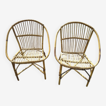 Pair of 60/70 rattan armchairs