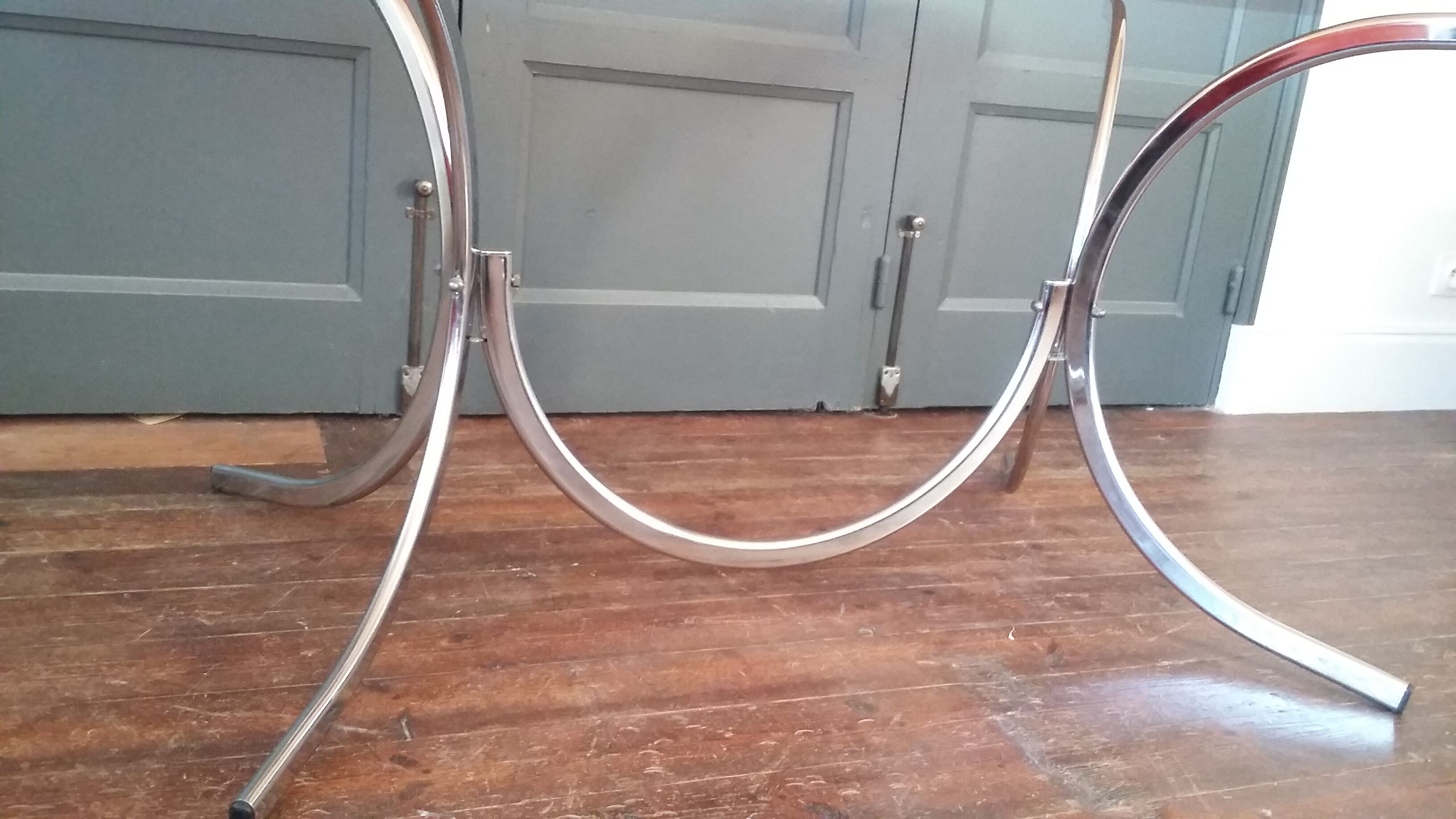 Vintage dining table glass and chrome 1970