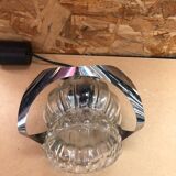 Old atomic age pendant lamp chromed metal & molded glass 70's vintage