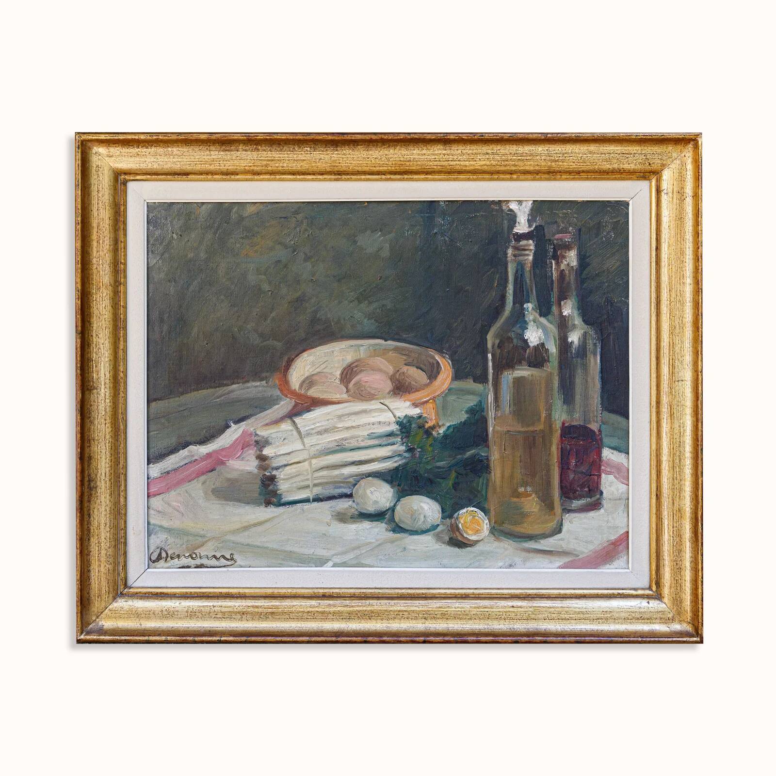 Set of oil paintings "Asparagus & eggs" and "Melon" by Alexandre Denonne