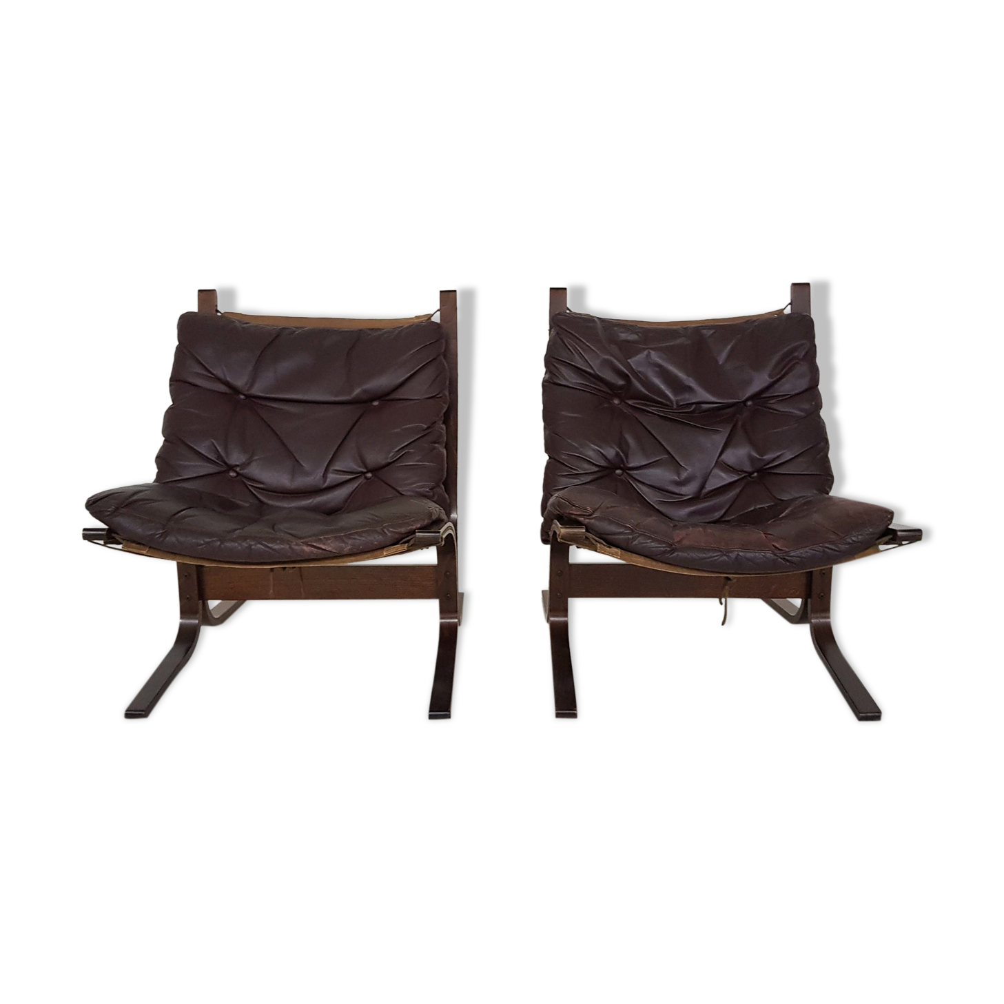Set of 2 leather Ingmar Relling for Westnofa “Siesta” chairs, Norway 1960’s