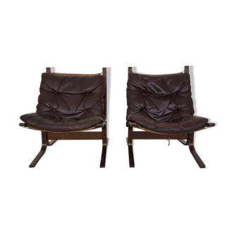 Set of 2 leather Ingmar Relling for Westnofa “Siesta” chairs, Norway 1960’s