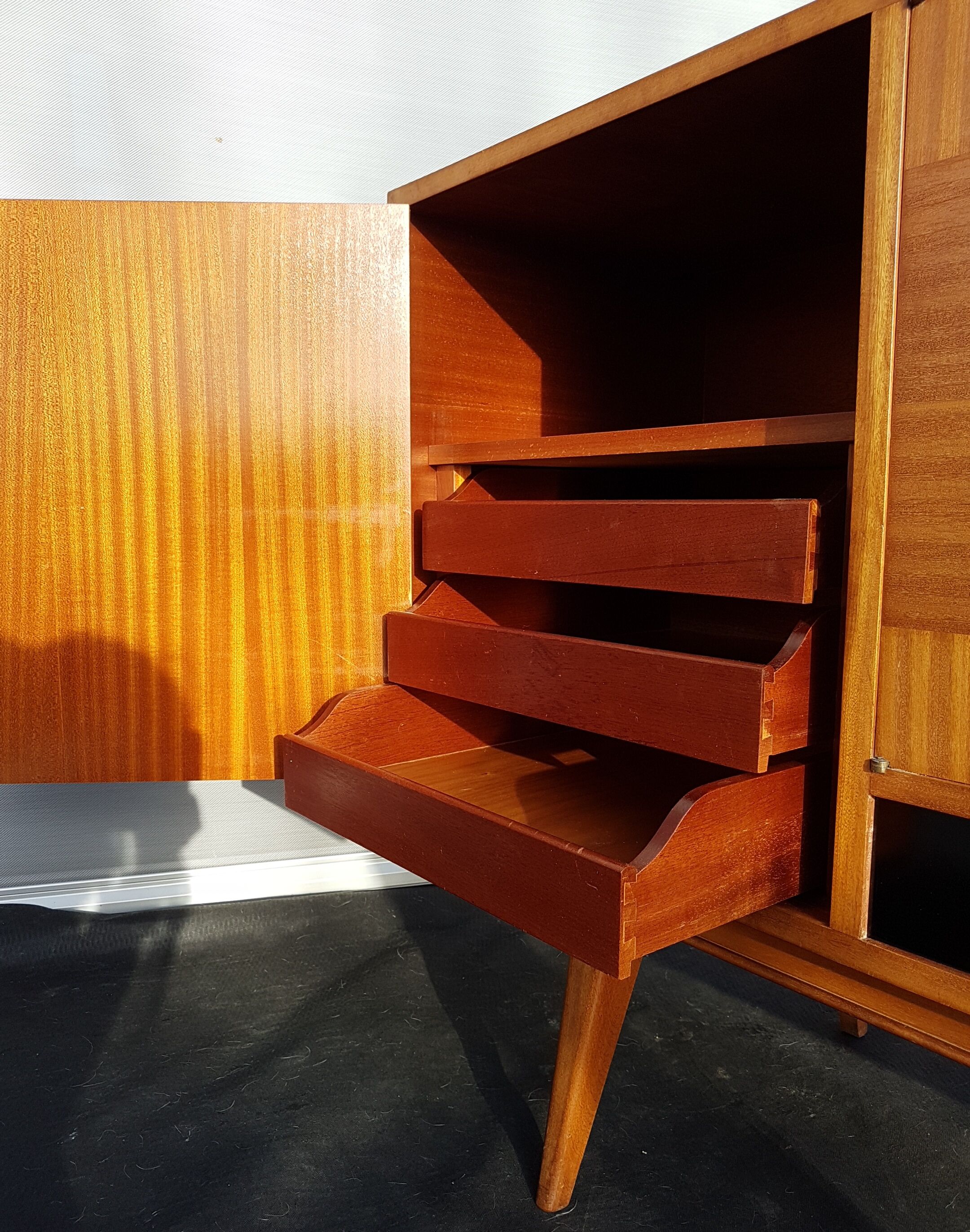 Sideboard in teck and formica black design Charles Ramos