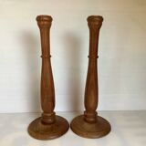 Pair of large wooden candlesticks