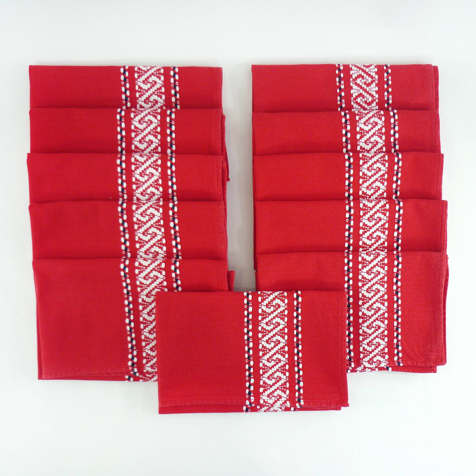 11 red cotton napkins - embroidered Basque style