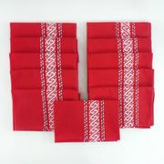 11 serviettes de table en  coton rouge - motifs brodés style basque