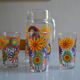 1970s orangeade service with orange flowers, 1 carafe + 3 glasses.