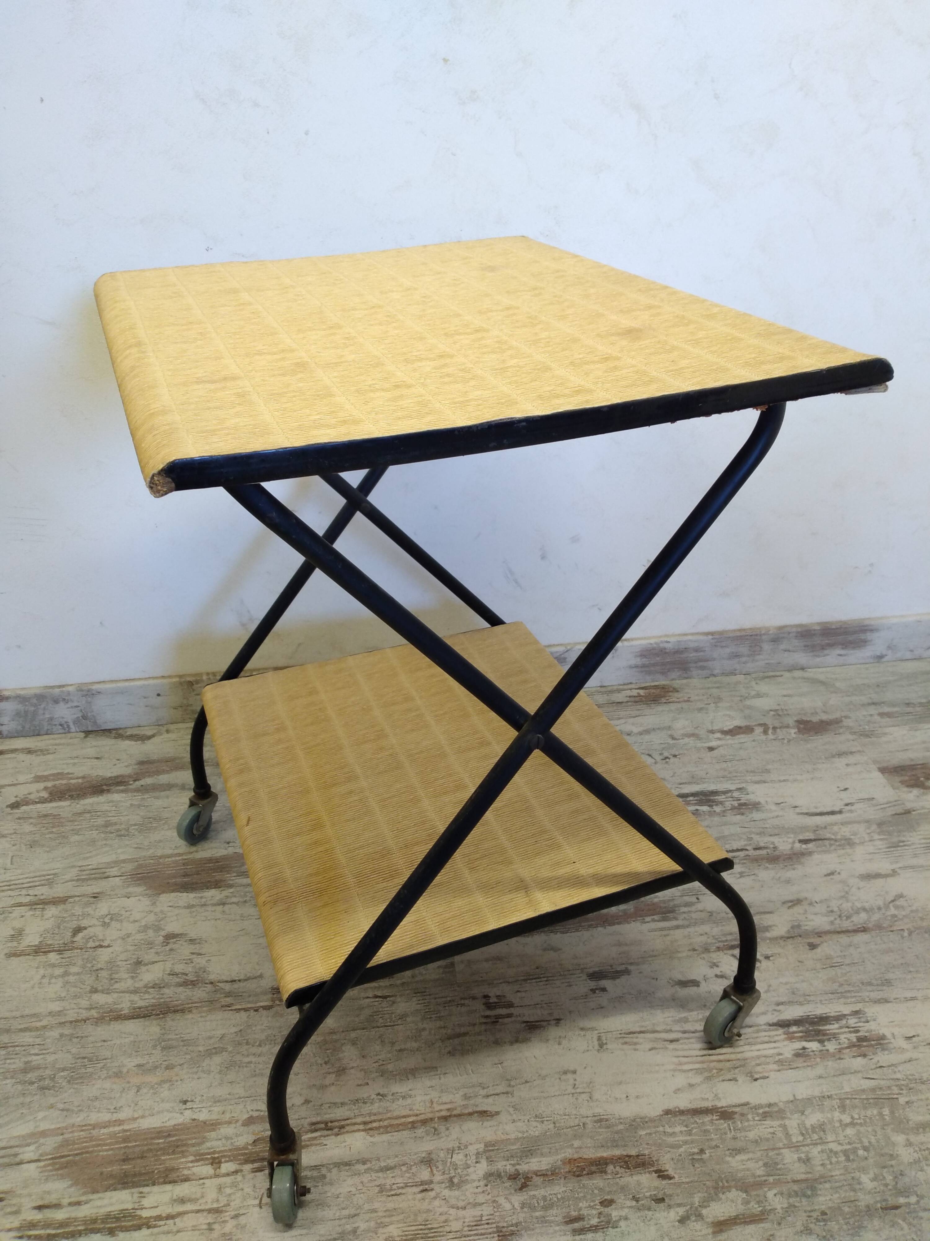 Vintage metal and straw/wicker serving trolley