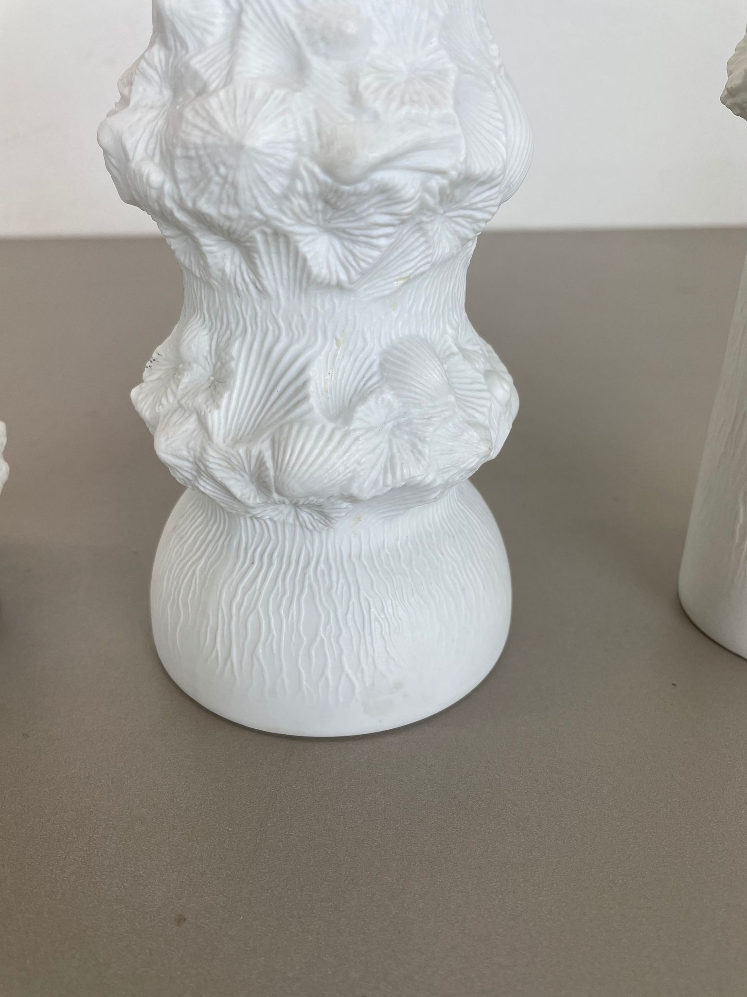 Set of 3 Original OP Art Biscuit Porcelain Vases by AK Kaiser, Germany, 1970s