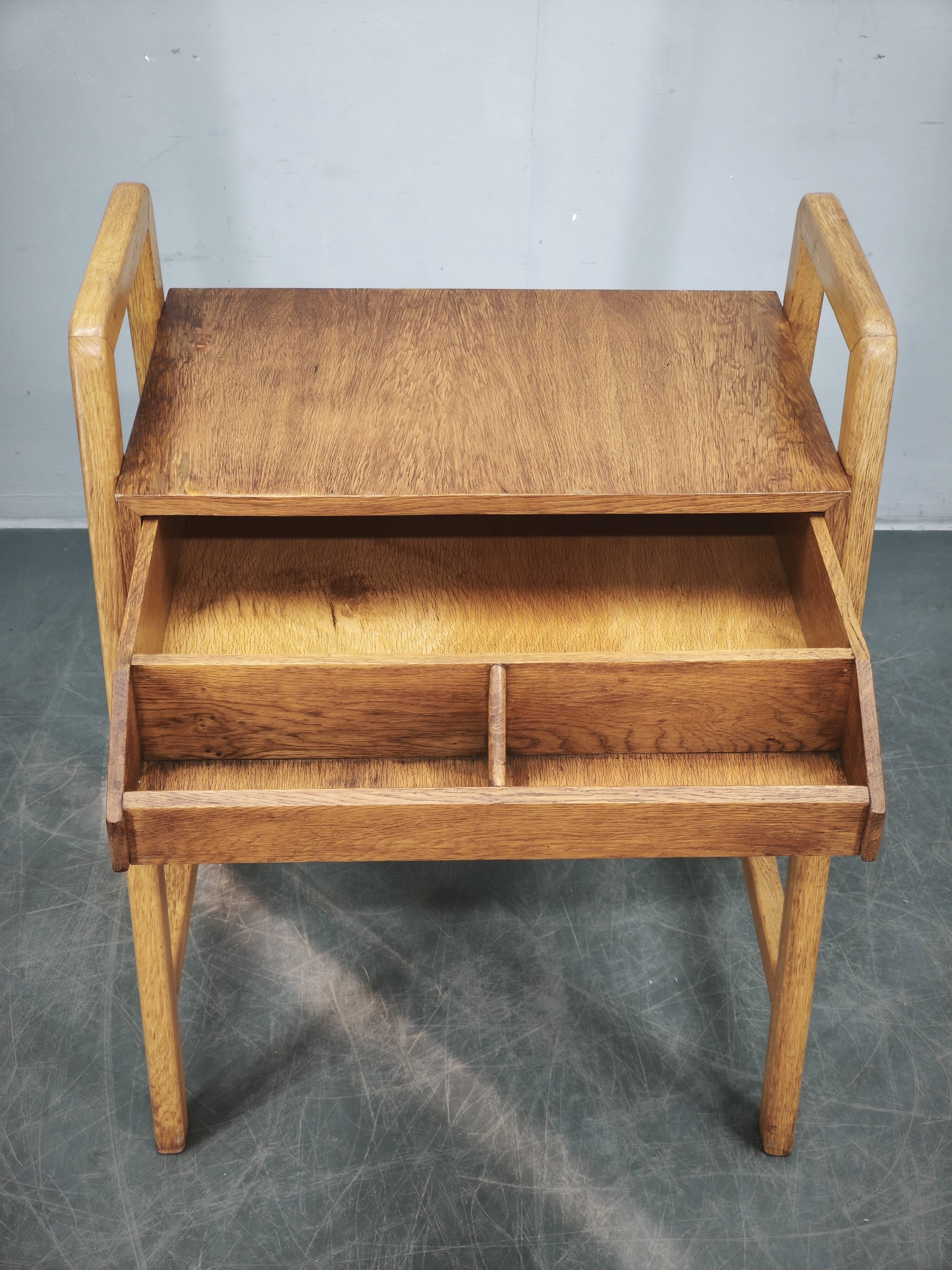 1960s Czech Oak Side Table with Integrated Storage Drawer