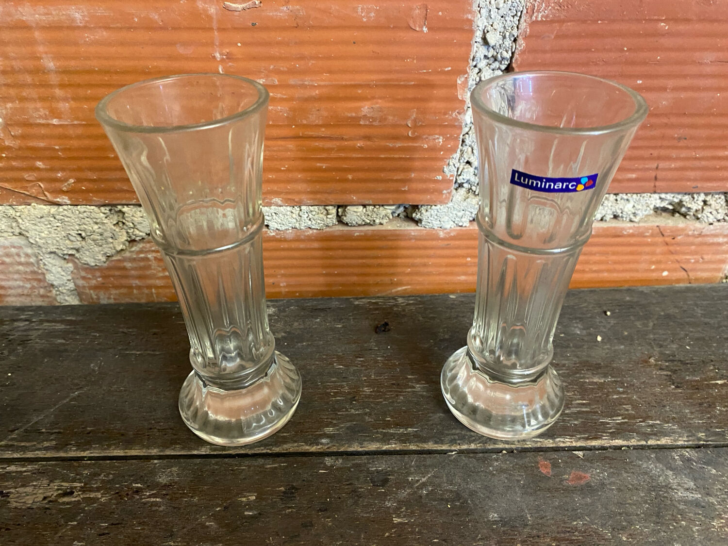 Pair of antique luminarc vases in moulded glass made in france vintage #d