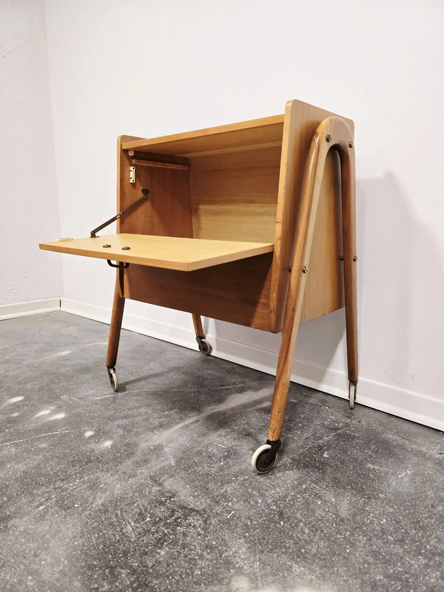 Rare 1970s Danish-Style Wooden Cabinet on Wheels | Vintage Nightstand,