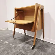 Rare 1970s Danish-Style Wooden Cabinet on Wheels | Vintage Nightstand,