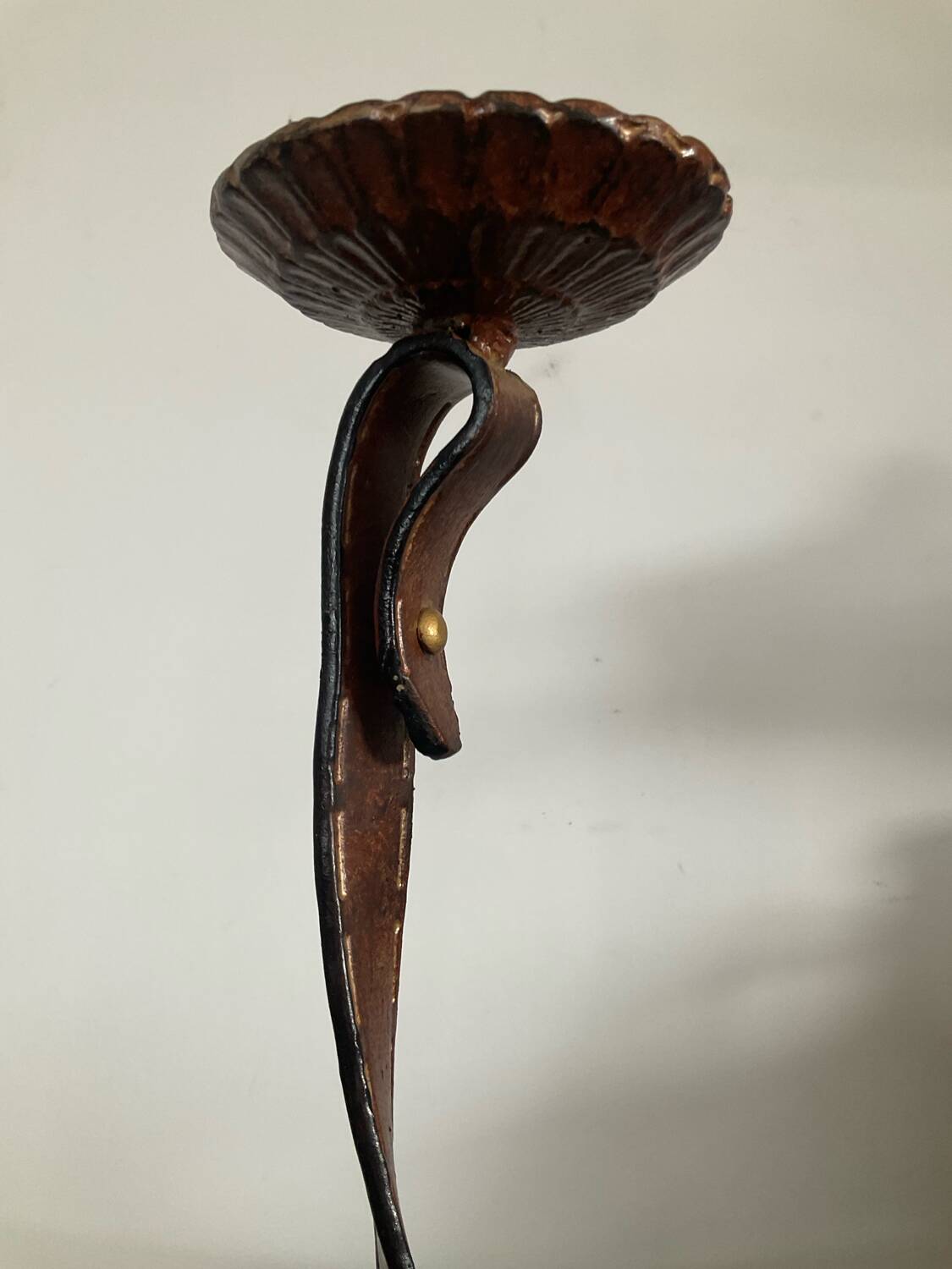 Vintage brutalist wrought iron snake candle holder