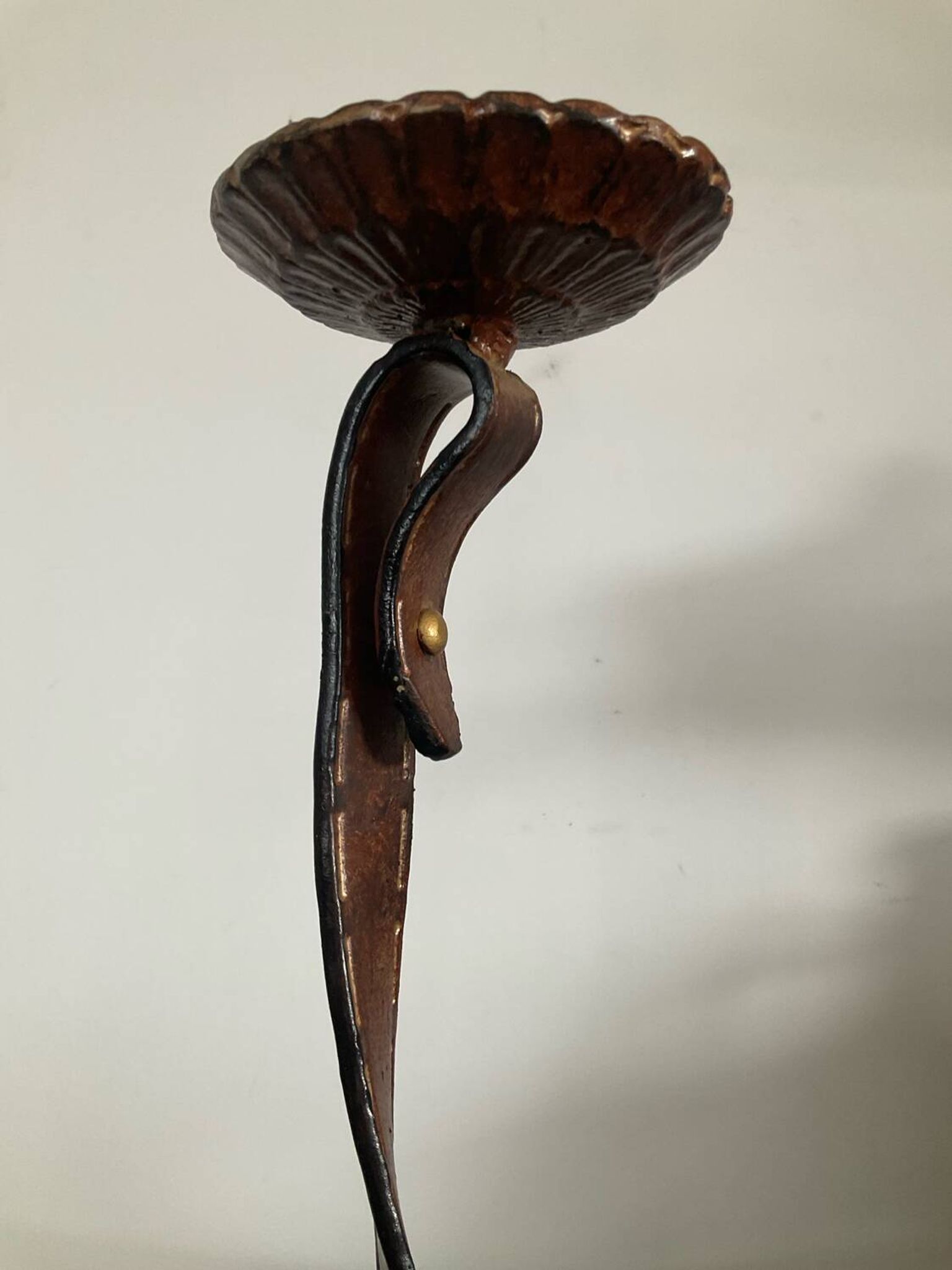 Vintage brutalist wrought iron snake candle holder