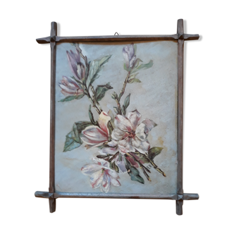 Tableau de fleurs à l'huile vintage