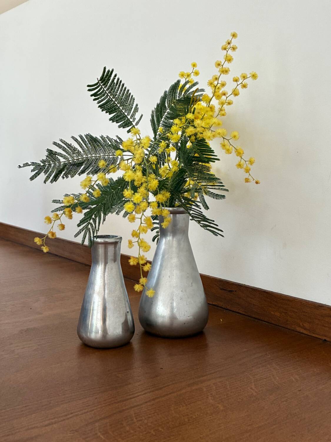 Vintage pair of chrome vases from the 1970s.