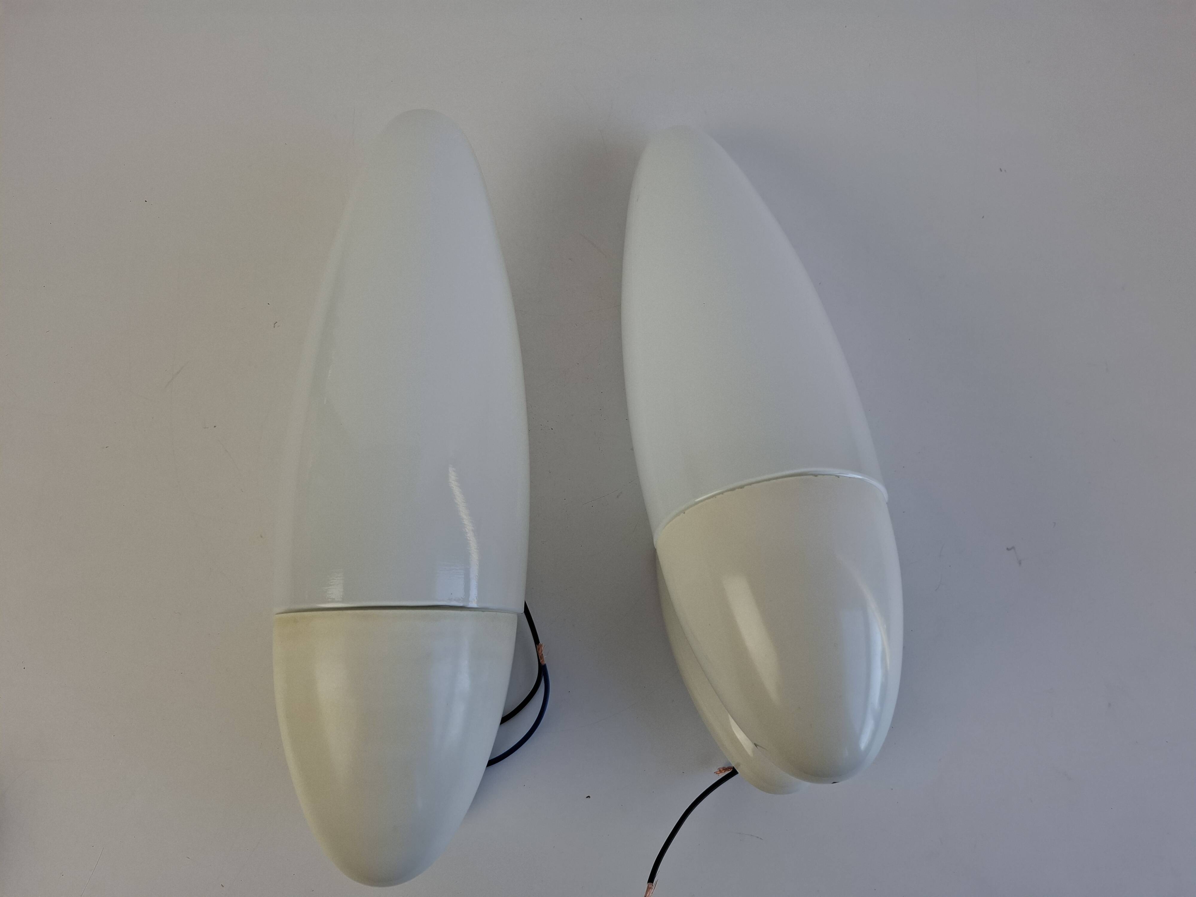Pair of 1960s Czechoslovak Milk Glass and Bakelite Space Age Wall Sconces